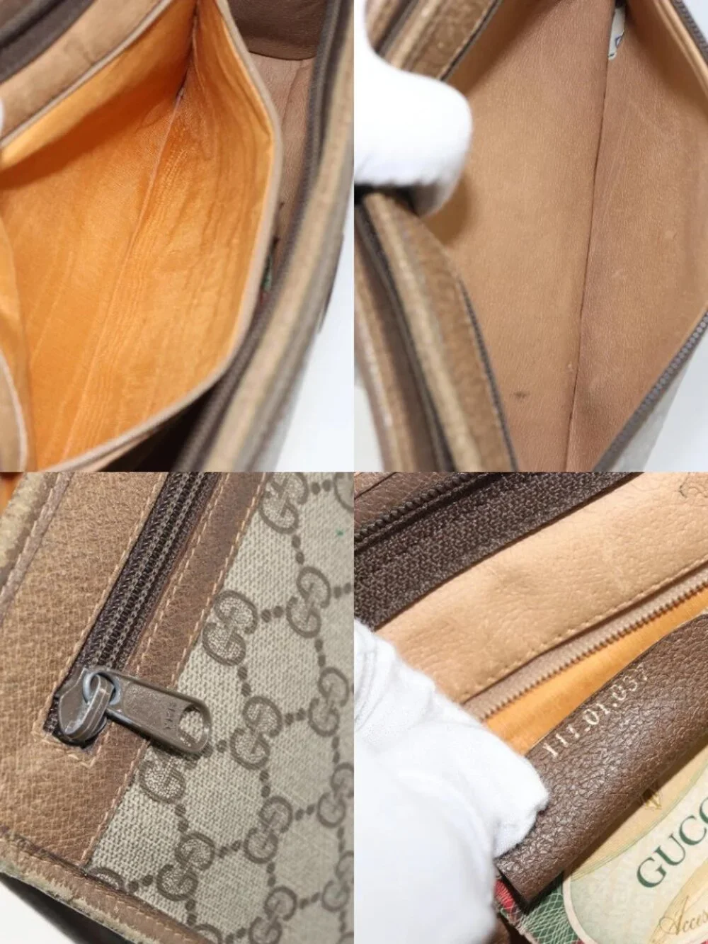 GUCCI GG Supreme Clutch Bag PVC Beige Gold 111 01 037 Auth bs32865